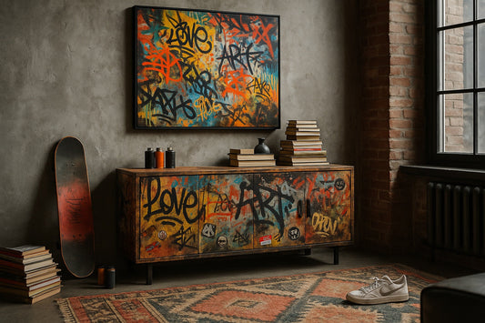 Graffiti-decorated furniture as unique home décor.